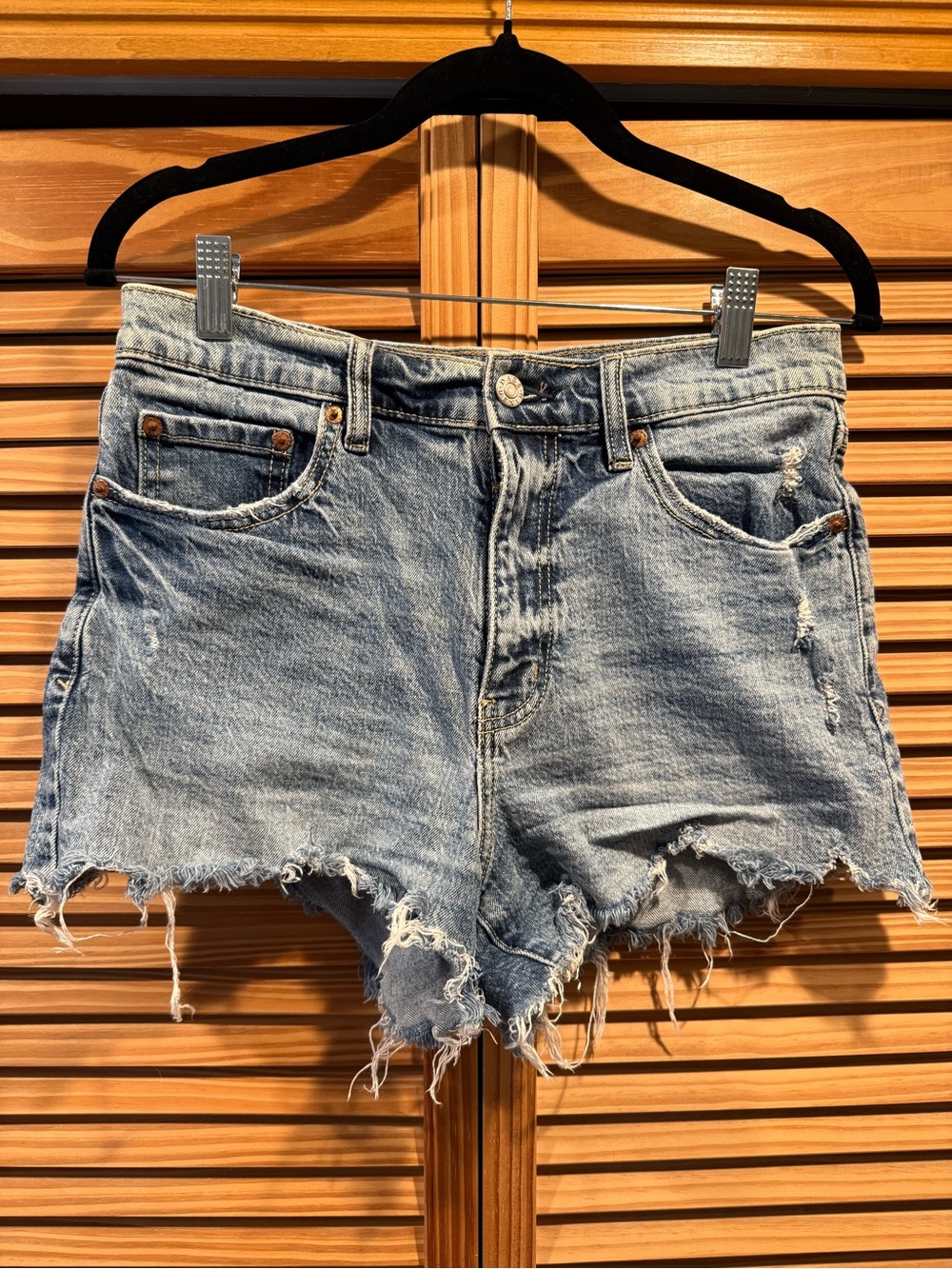 Daze High-Rise Light Blue Distressed Denim Cutoff Shorts